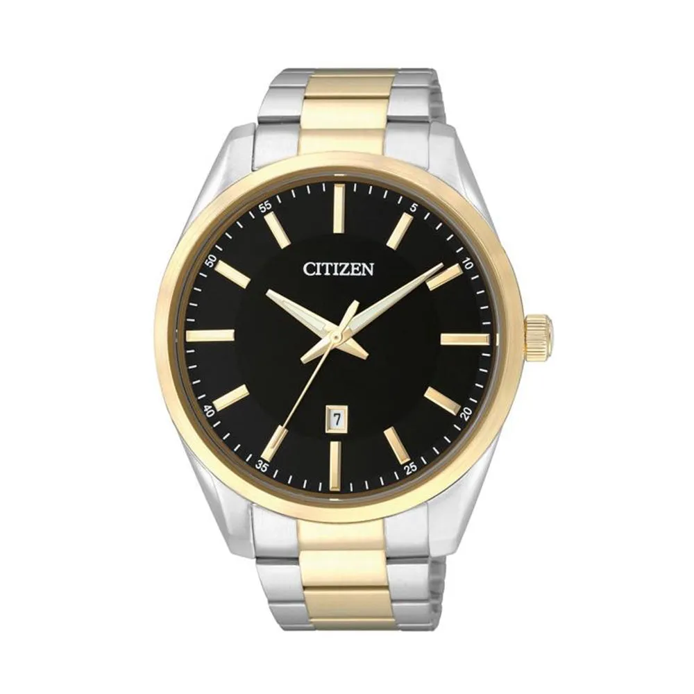 Citizen Mens Dress Stainless Steel Case and Bracelet Black Dial Two-tone Watch - BI1034-52E