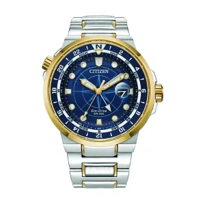 Citizen Watch with 44MM Blue Round Dial and Stainless Steel Bracelet. BJ7144-52L