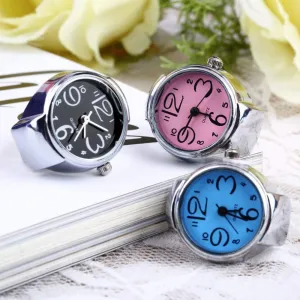 Creative Fashion Lady Girl Steel Round Elastic Quartz Finger Ring watch
