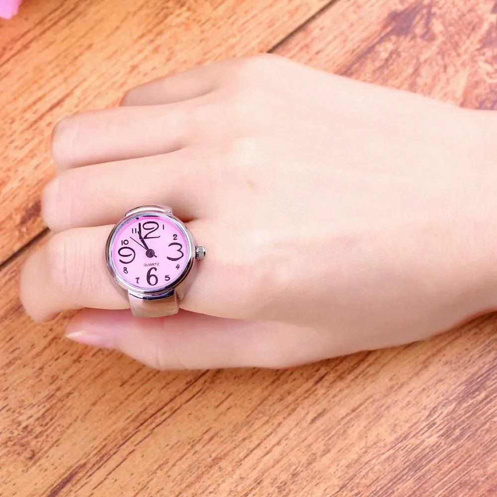 Creative Fashion Lady Girl Steel Round Elastic Quartz Finger Ring watch