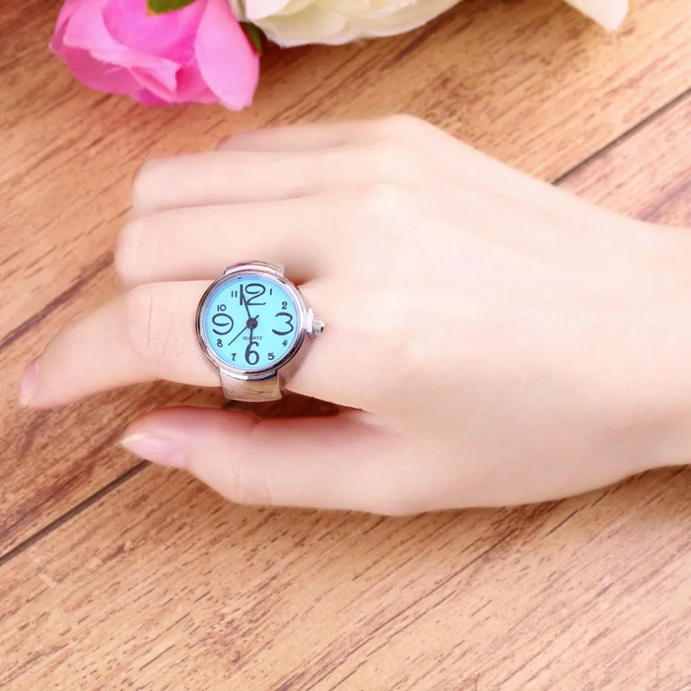 Creative Fashion Lady Girl Steel Round Elastic Quartz Finger Ring watch