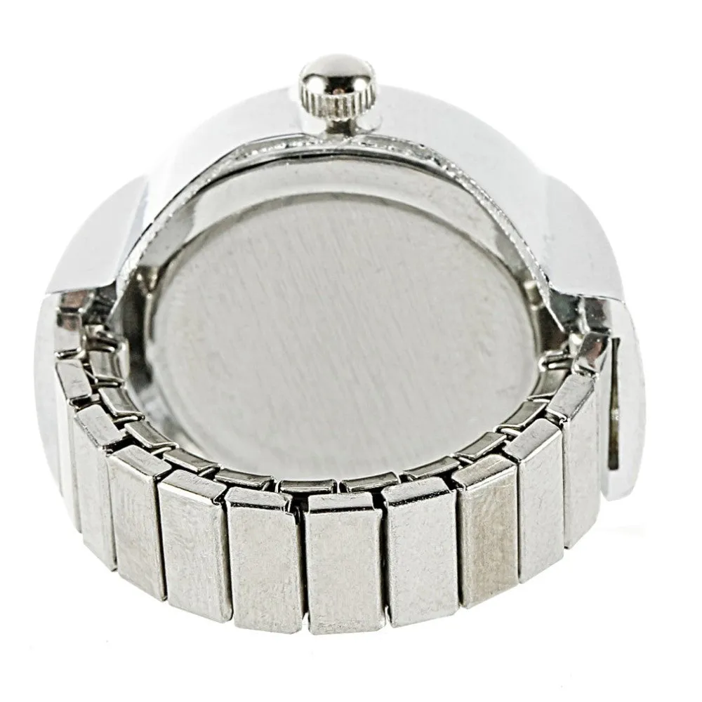 Creative Fashion Lady Girl Steel Round Elastic Quartz Finger Ring watch