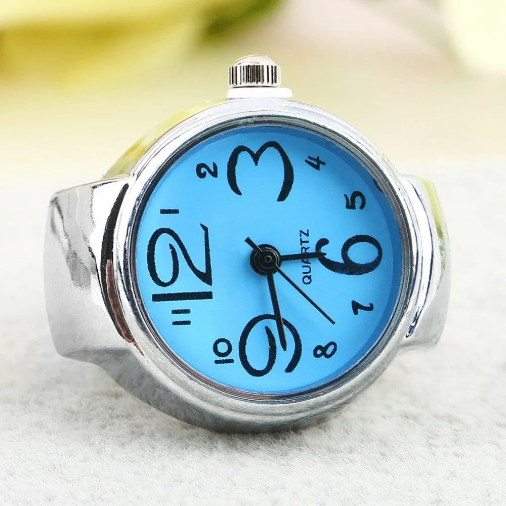 Creative Fashion Lady Girl Steel Round Elastic Quartz Finger Ring watch