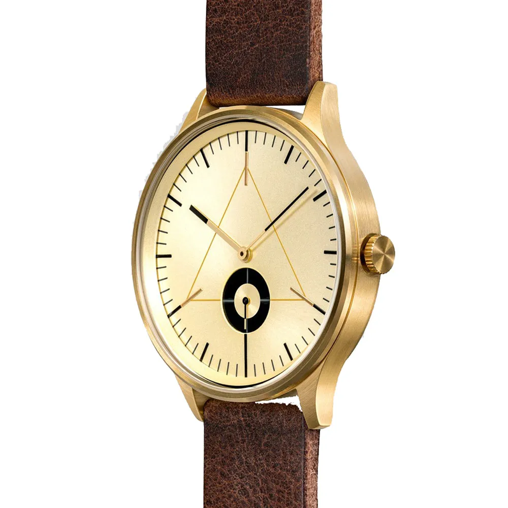 Cronometrics Unisex Round Analog Leather Strap Dial Gold Watch - CM01WL17