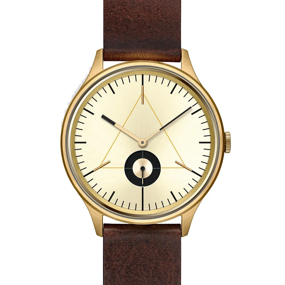 Cronometrics Unisex Round Analog Leather Strap Dial Gold Watch - CM01WL17
