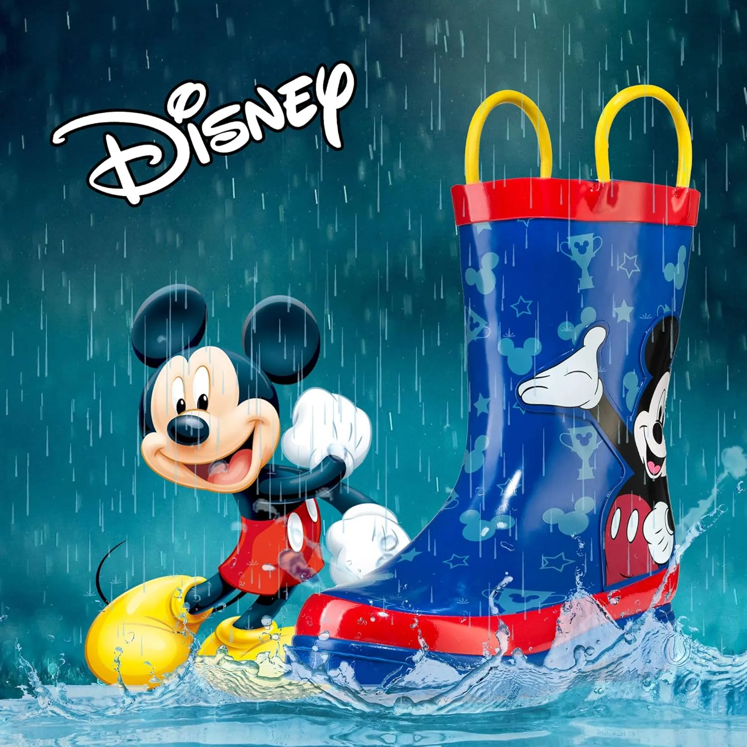 Disney Mickey Mouse Rubber Rainboots - Attached Handles - Toddler and Little Kid