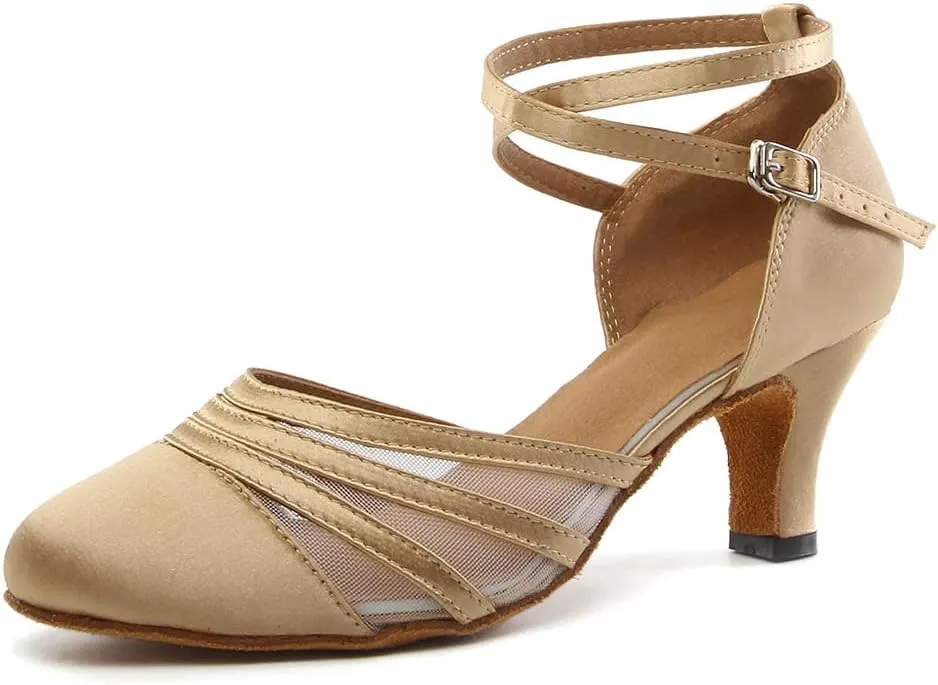 DKZSYIM Women's Latin Ballroom Dance Shoes Close Toe Character Modern Tango Salsa Performance Dancing Shoes,Model N189