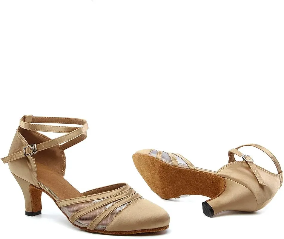 DKZSYIM Women's Latin Ballroom Dance Shoes Close Toe Character Modern Tango Salsa Performance Dancing Shoes,Model N189