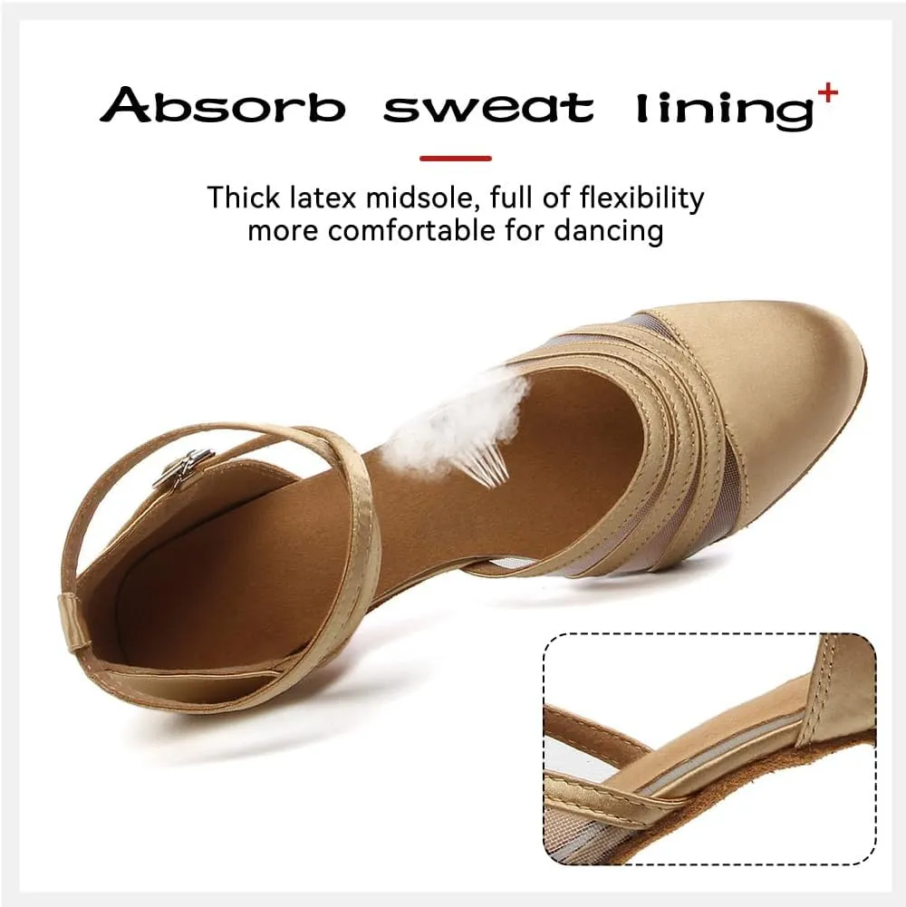 DKZSYIM Women's Latin Ballroom Dance Shoes Close Toe Character Modern Tango Salsa Performance Dancing Shoes,Model N189