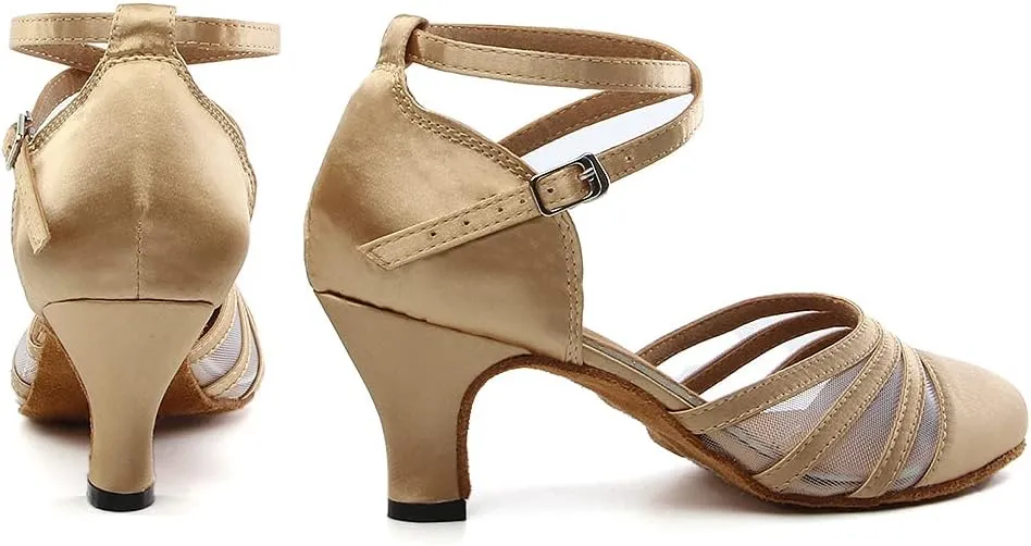 DKZSYIM Women's Latin Ballroom Dance Shoes Close Toe Character Modern Tango Salsa Performance Dancing Shoes,Model N189