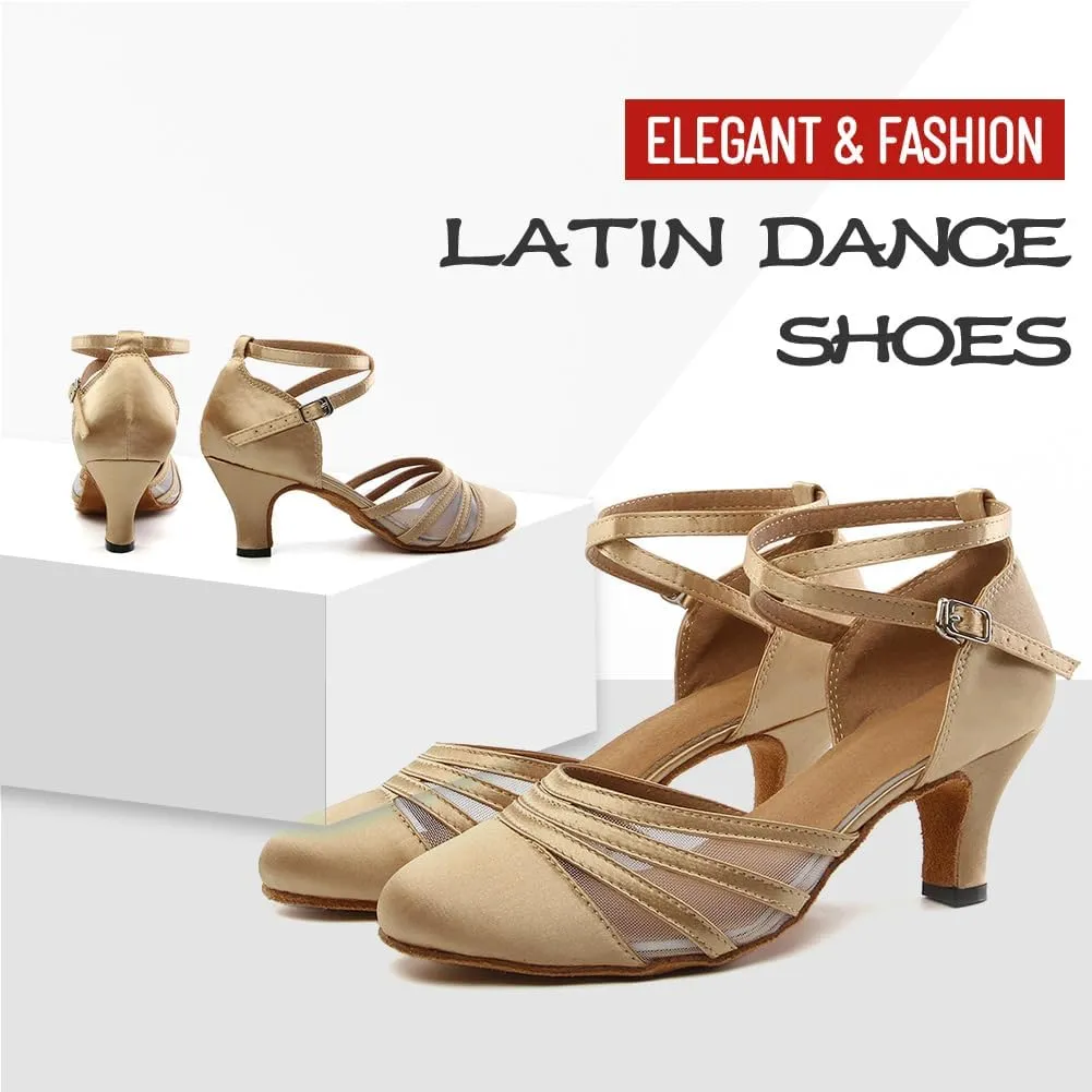 DKZSYIM Women's Latin Ballroom Dance Shoes Close Toe Character Modern Tango Salsa Performance Dancing Shoes,Model N189