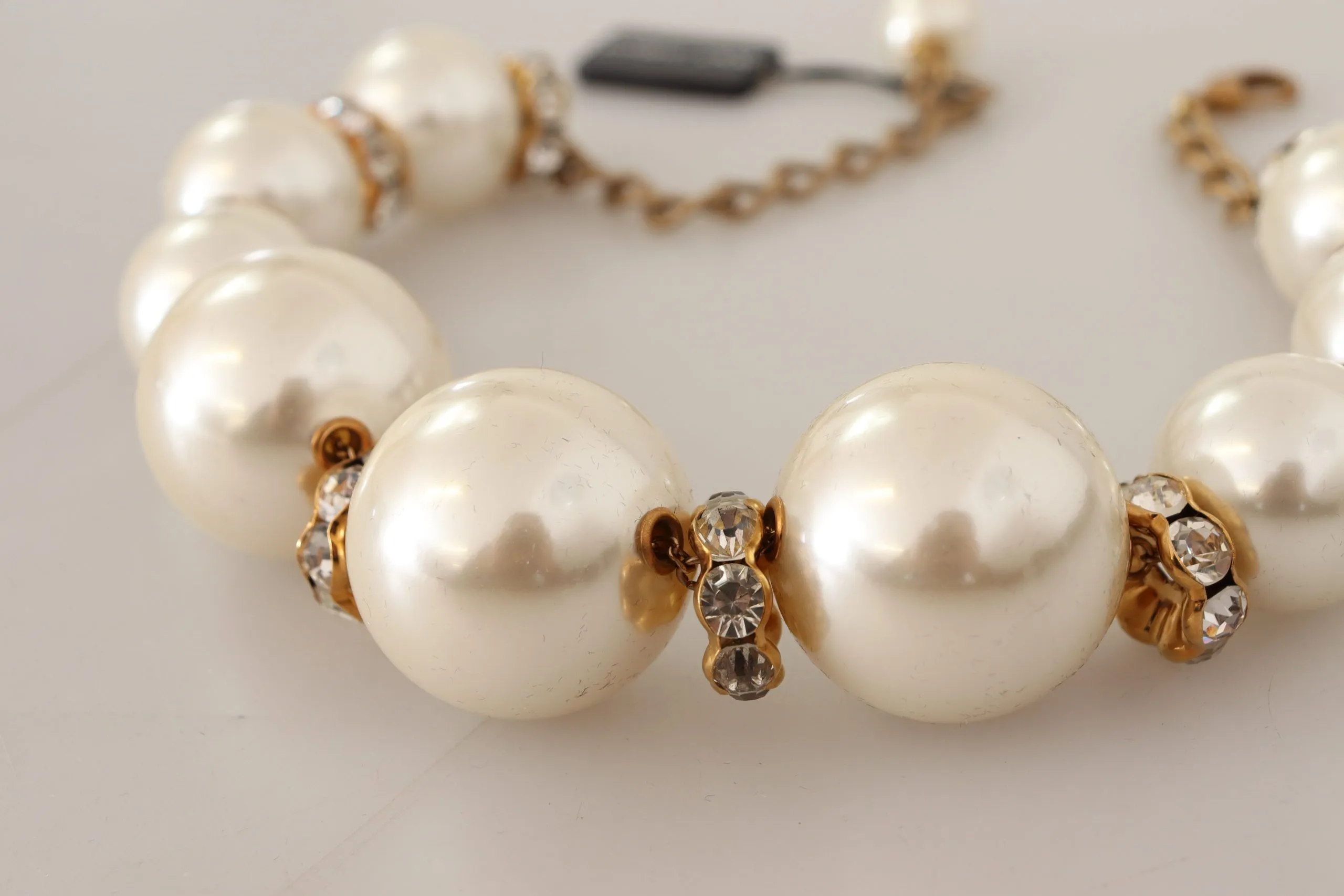 Elegant Faux Pearl Charm Necklace with Crystal Accents