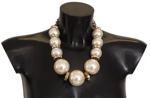 Elegant Faux Pearl Charm Necklace with Crystal Accents