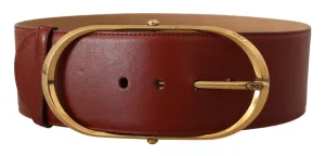 Elegant Maroon Leather Belt with Gold Accents
