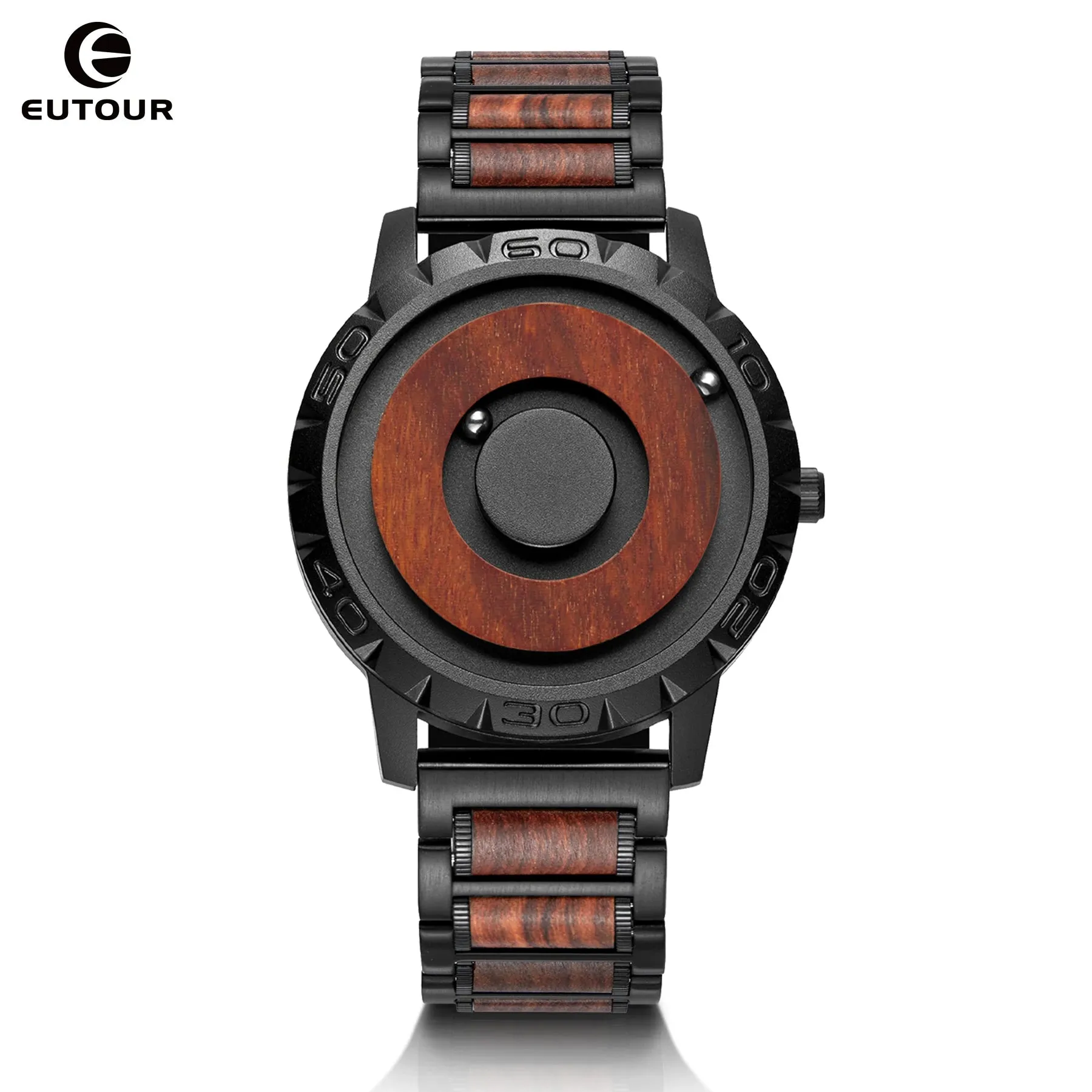 EUTOUR-Men's Solid Wood Magnetic Watch, Luxury Sport Quartz, Waterproof Watch, Original Fashion