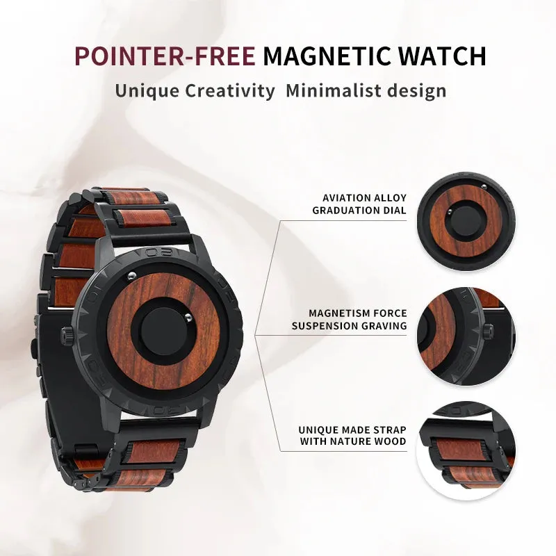 EUTOUR-Men's Solid Wood Magnetic Watch, Luxury Sport Quartz, Waterproof Watch, Original Fashion