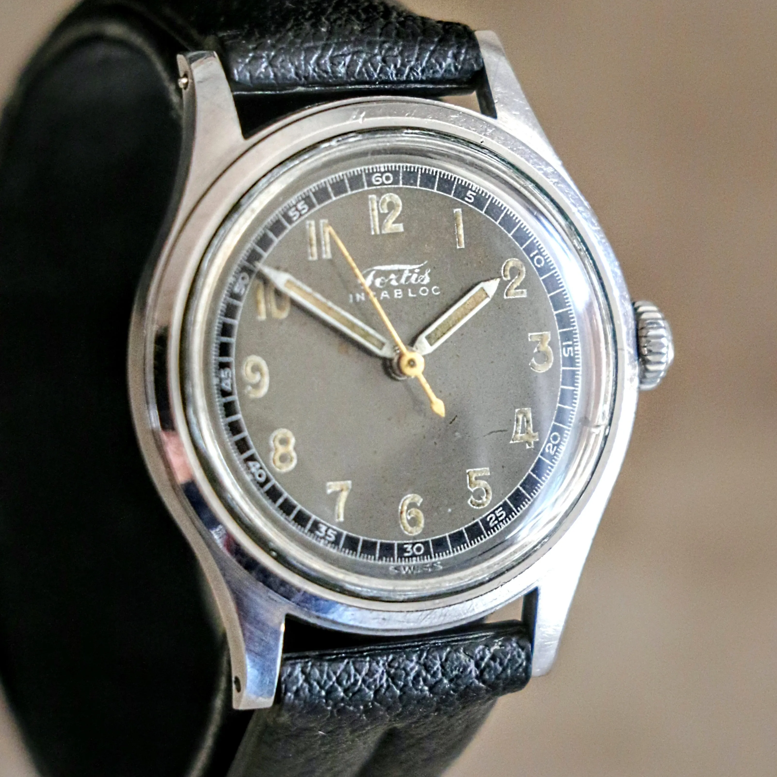 FORTIS WWII Military Wristwatch 17 Jewels Ref. 4097 All Stainless-Steel Watch