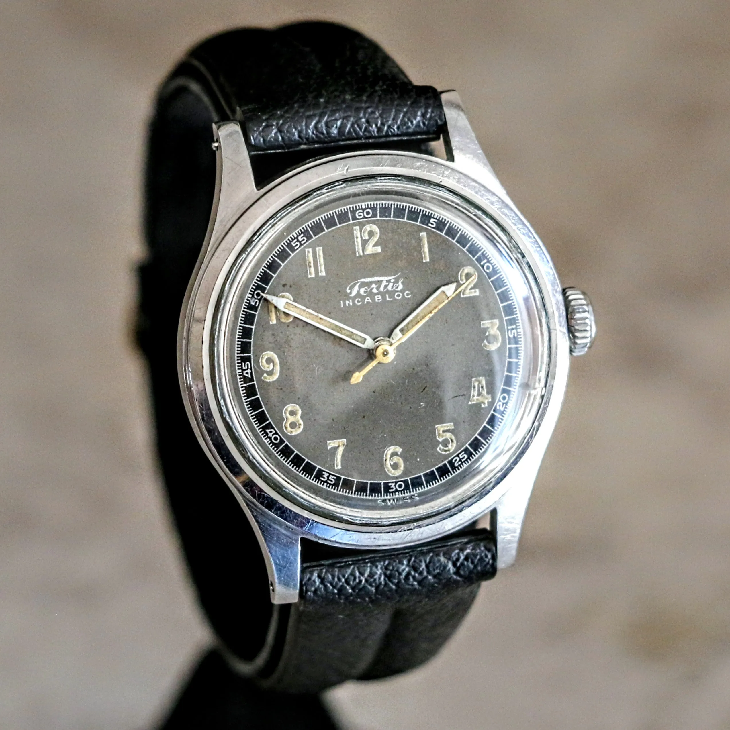 FORTIS WWII Military Wristwatch 17 Jewels Ref. 4097 All Stainless-Steel Watch