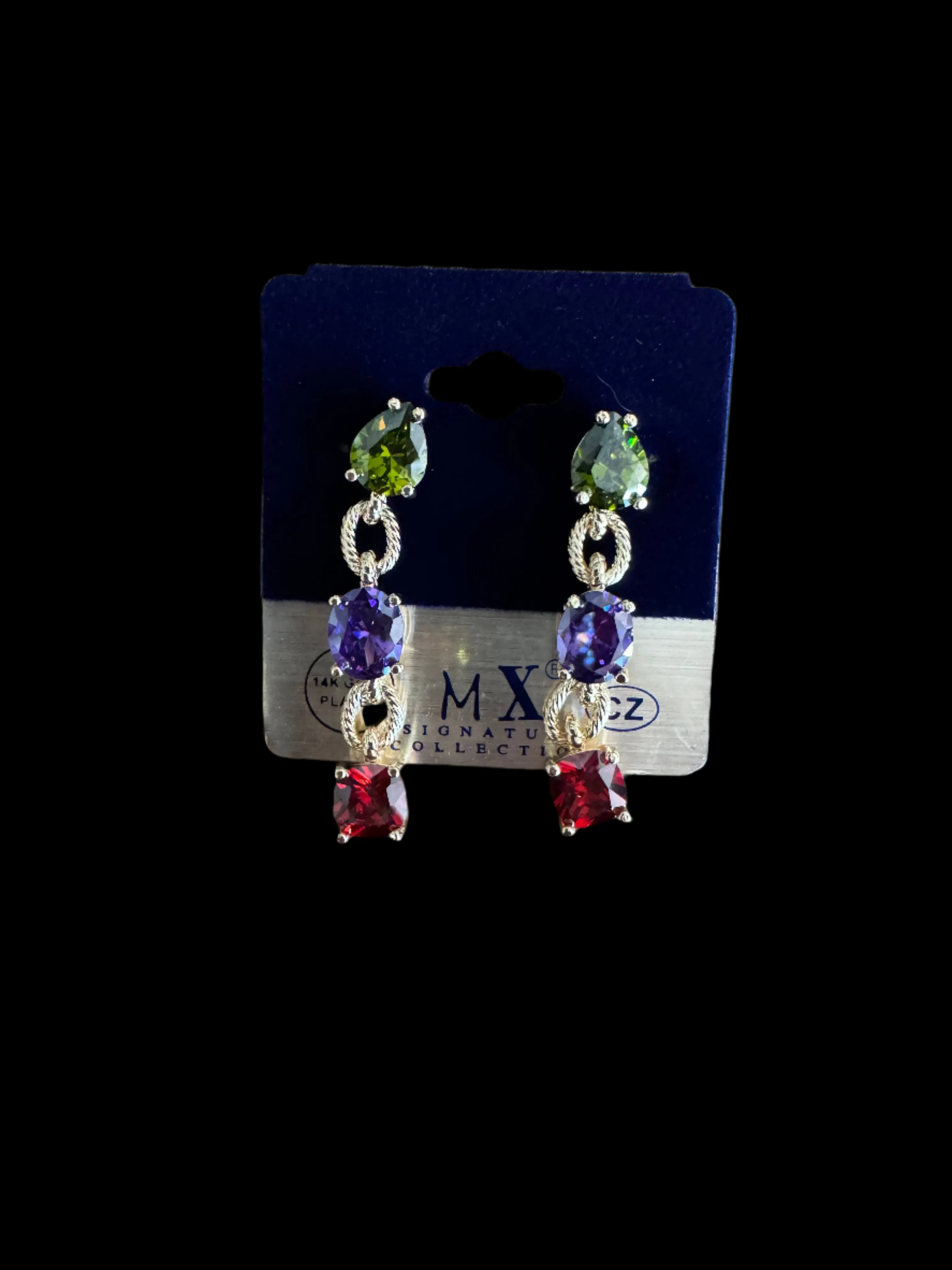 Fossick Three Multi Stone Dangle Gold Earring