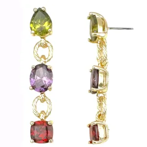 Fossick Three Multi Stone Dangle Gold Earring