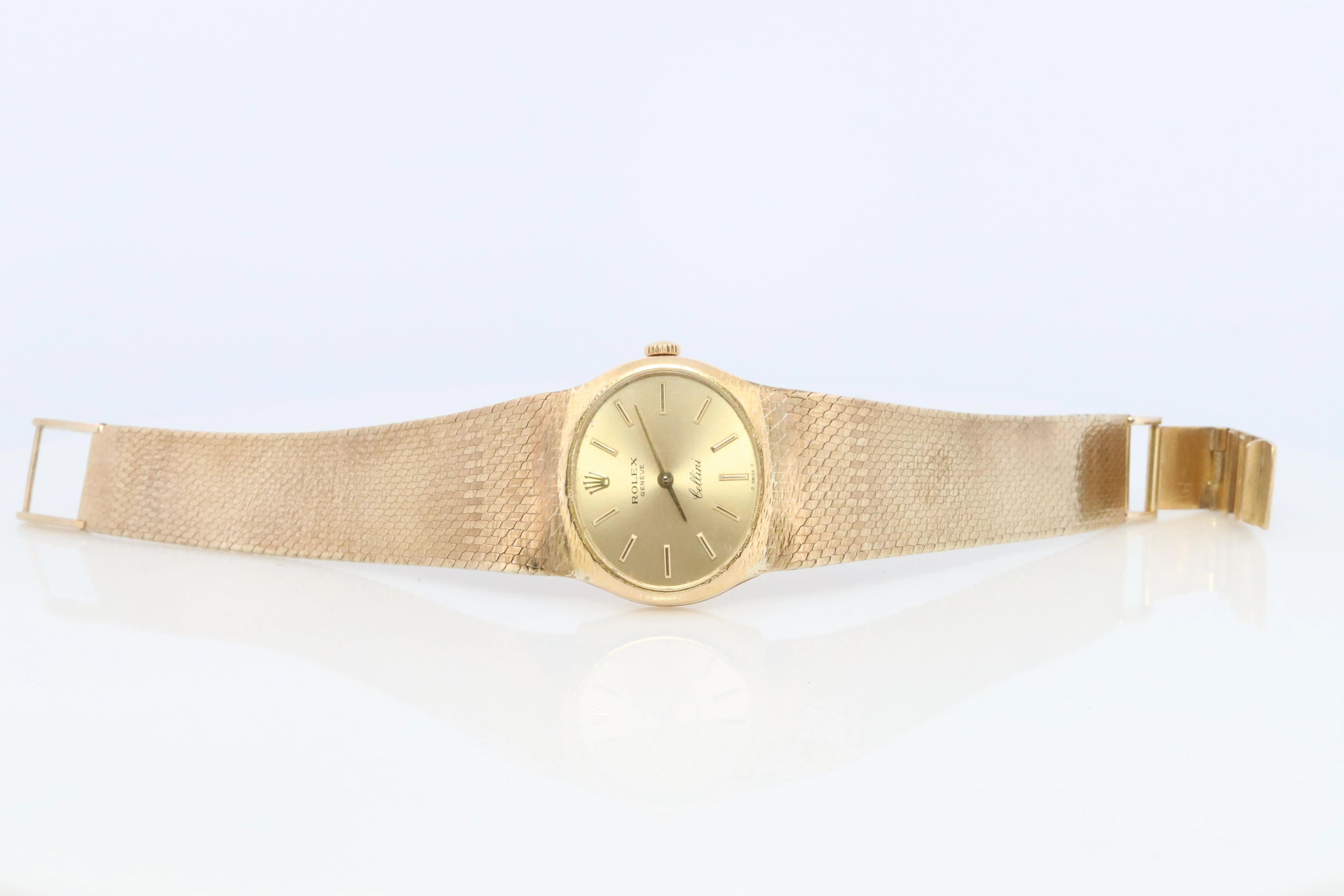 Genuine 18k Rolex Watch. ROLEX Cellini 3802 Mechanical Windup. Milanese bracelet