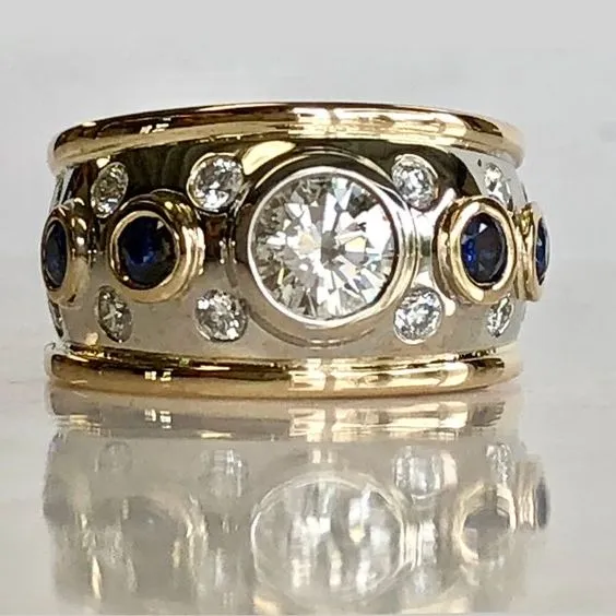 Gold-Inlaid Vintage Ring with Zirconia Accents