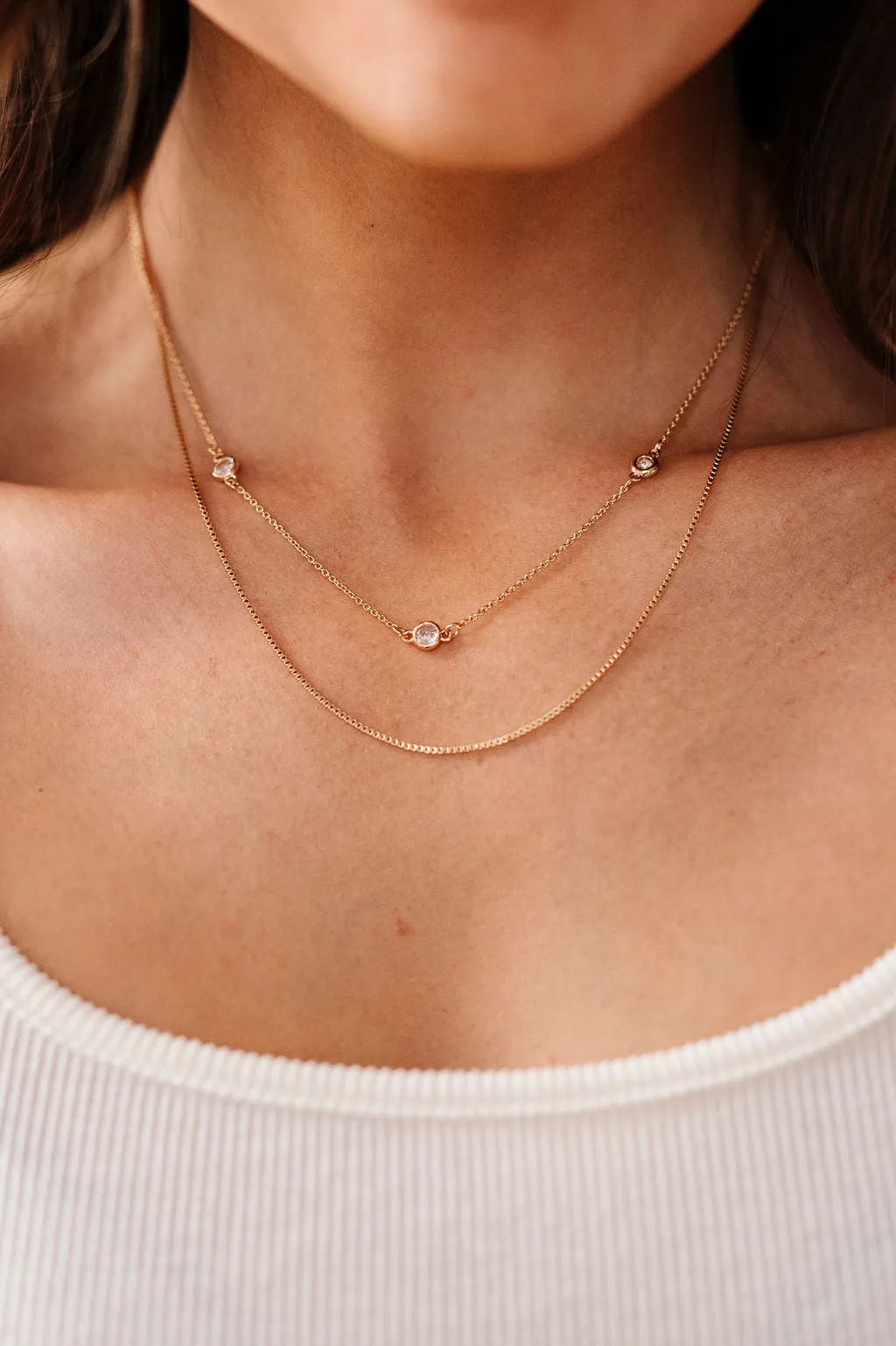Gold Necklace with Crystal Accents