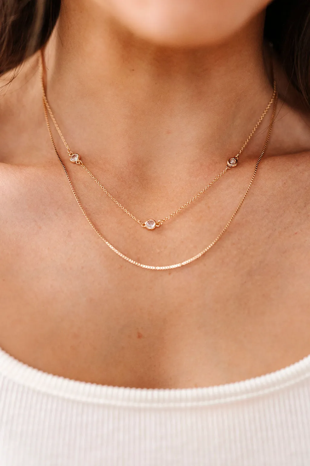 Gold Necklace with Crystal Accents