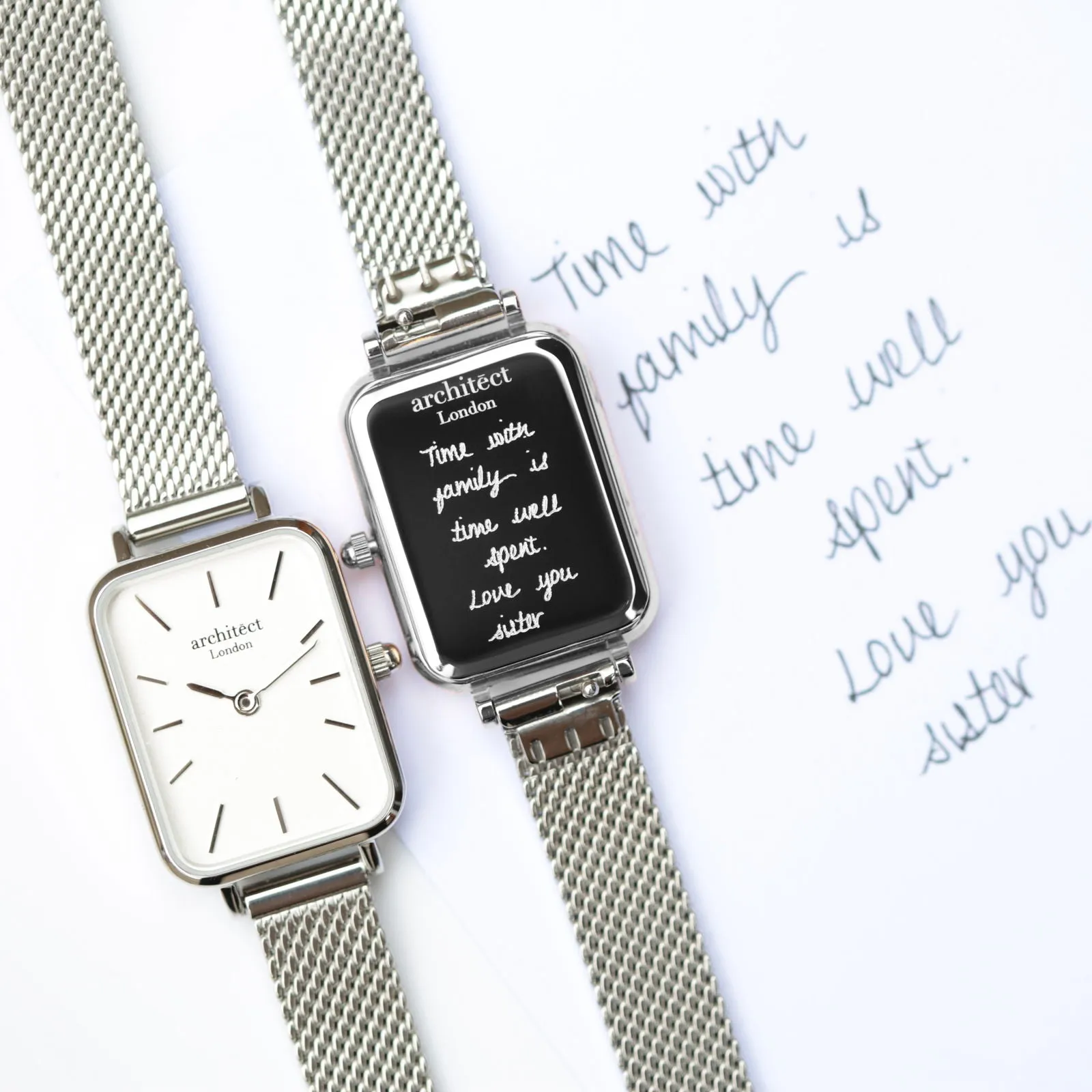 Handwriting Engraved Watch In Cloud Silver