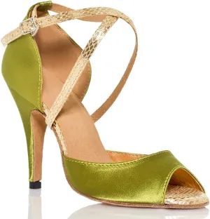 HIPPOSEUS Women's Latin Dance Shoes Satin Professional Ballroom Salsa Practice Performance Dance Shoes Open Toe,Model YCL007