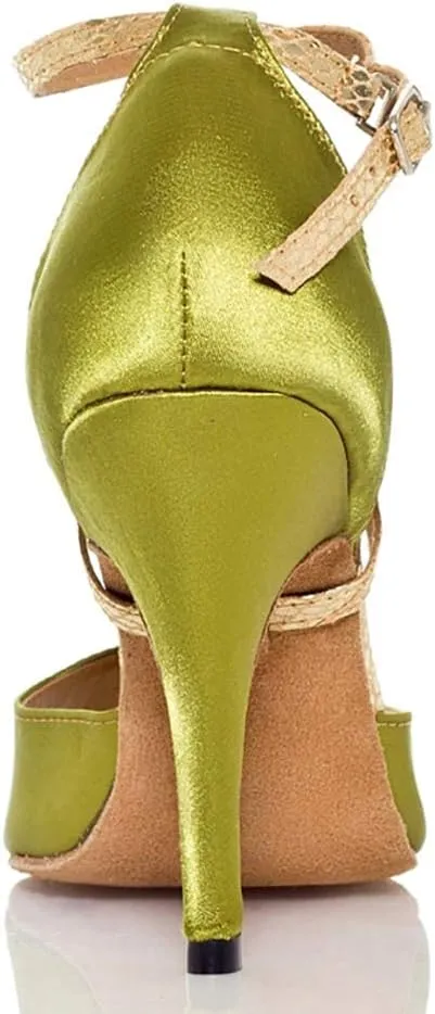 HIPPOSEUS Women's Latin Dance Shoes Satin Professional Ballroom Salsa Practice Performance Dance Shoes Open Toe,Model YCL007