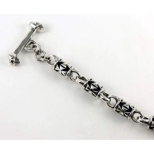 Iron Cross Sterling Silver Mens Chain Bracelet