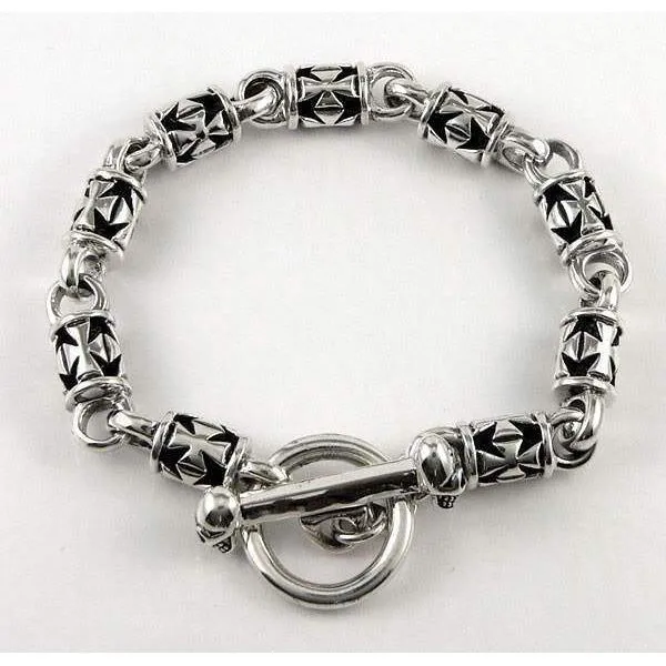 Iron Cross Sterling Silver Mens Chain Bracelet