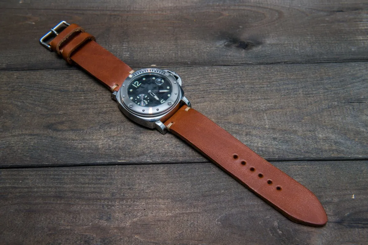Italian bull leather watch strap 4 mm thick, Toro Bull Cognac, handmade in Finland -  16mm, 17 mm, 18mm, 19 mm, 20mm, 21mm, 22mm, 23 mm, 24mm, 25 mm, 26 mm.