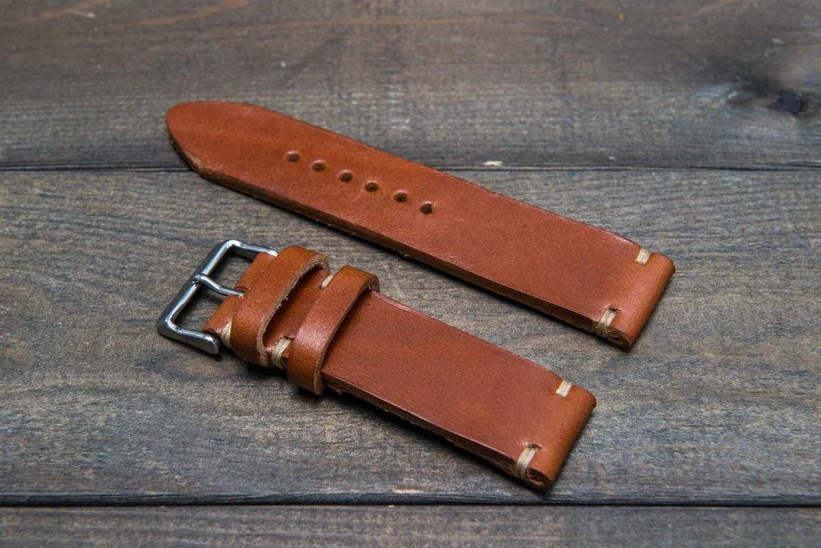 Italian bull leather watch strap 4 mm thick, Toro Bull Cognac, handmade in Finland -  16mm, 17 mm, 18mm, 19 mm, 20mm, 21mm, 22mm, 23 mm, 24mm, 25 mm, 26 mm.