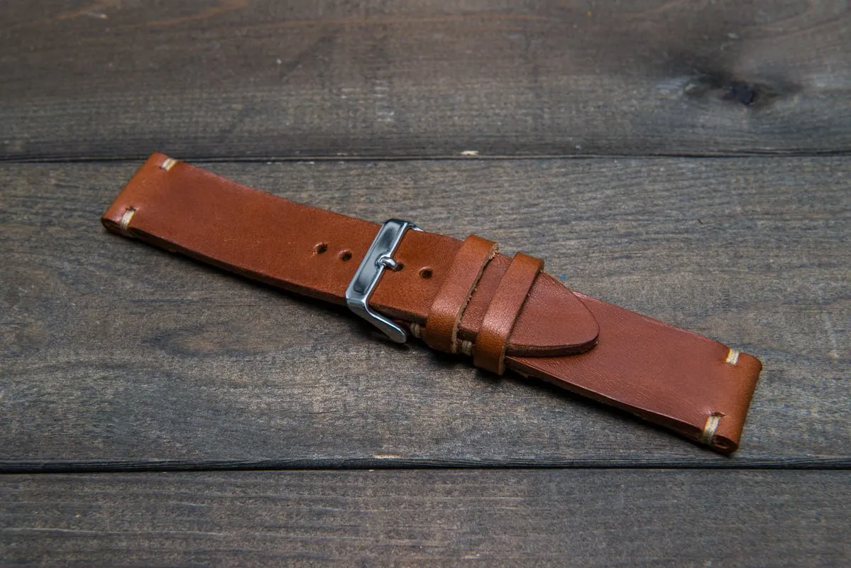 Italian bull leather watch strap 4 mm thick, Toro Bull Cognac, handmade in Finland -  16mm, 17 mm, 18mm, 19 mm, 20mm, 21mm, 22mm, 23 mm, 24mm, 25 mm, 26 mm.