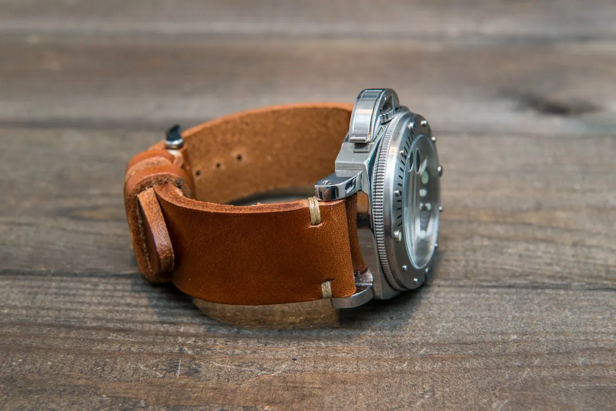 Italian bull leather watch strap 4 mm thick, Toro Bull Cognac, handmade in Finland -  16mm, 17 mm, 18mm, 19 mm, 20mm, 21mm, 22mm, 23 mm, 24mm, 25 mm, 26 mm.