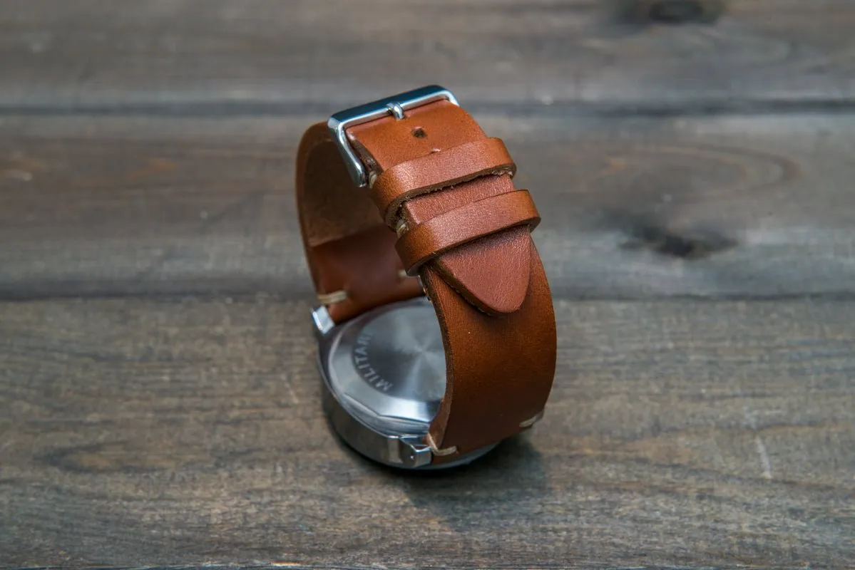 Italian bull leather watch strap 4 mm thick, Toro Bull Cognac, handmade in Finland -  16mm, 17 mm, 18mm, 19 mm, 20mm, 21mm, 22mm, 23 mm, 24mm, 25 mm, 26 mm.