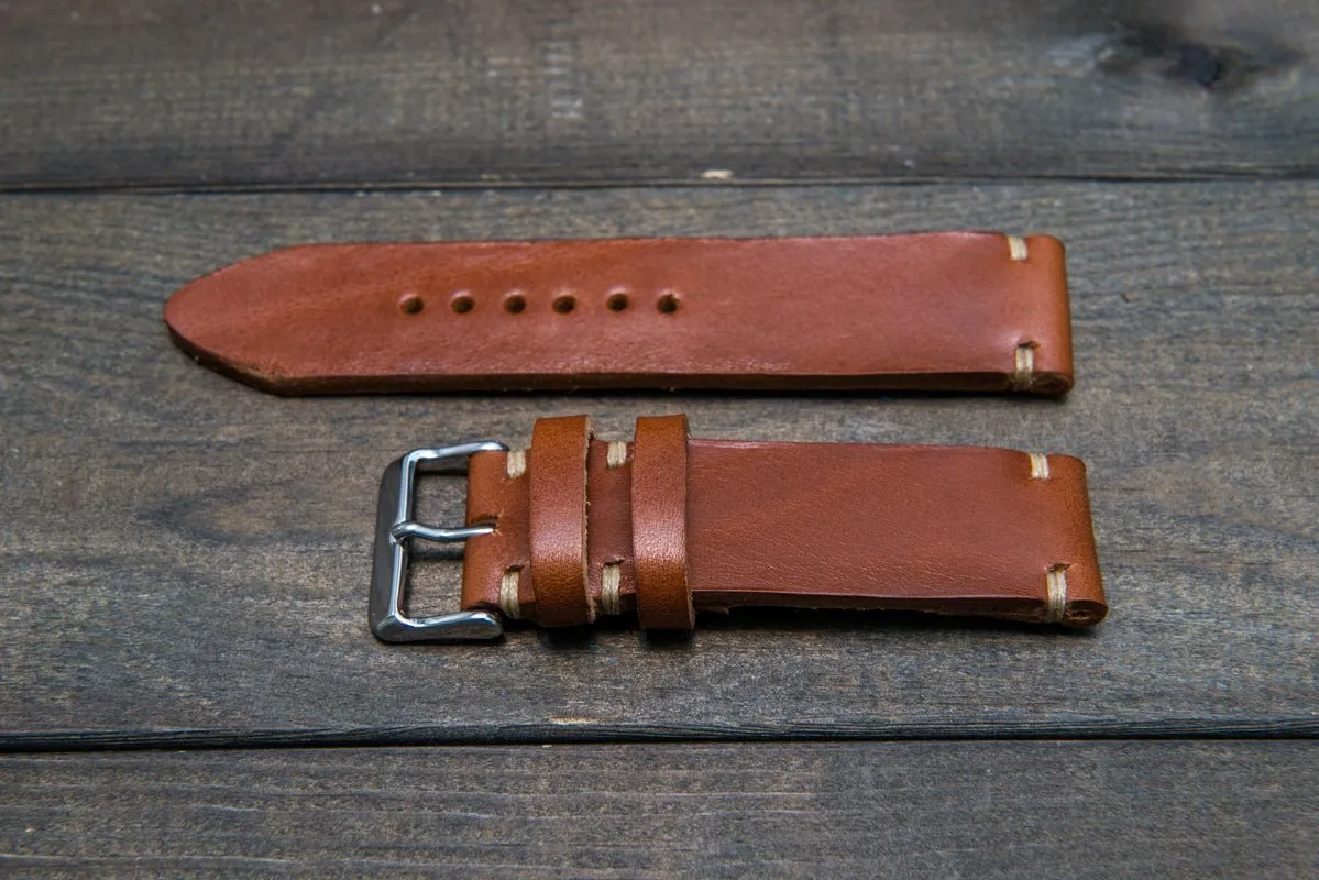 Italian bull leather watch strap 4 mm thick, Toro Bull Cognac, handmade in Finland -  16mm, 17 mm, 18mm, 19 mm, 20mm, 21mm, 22mm, 23 mm, 24mm, 25 mm, 26 mm.