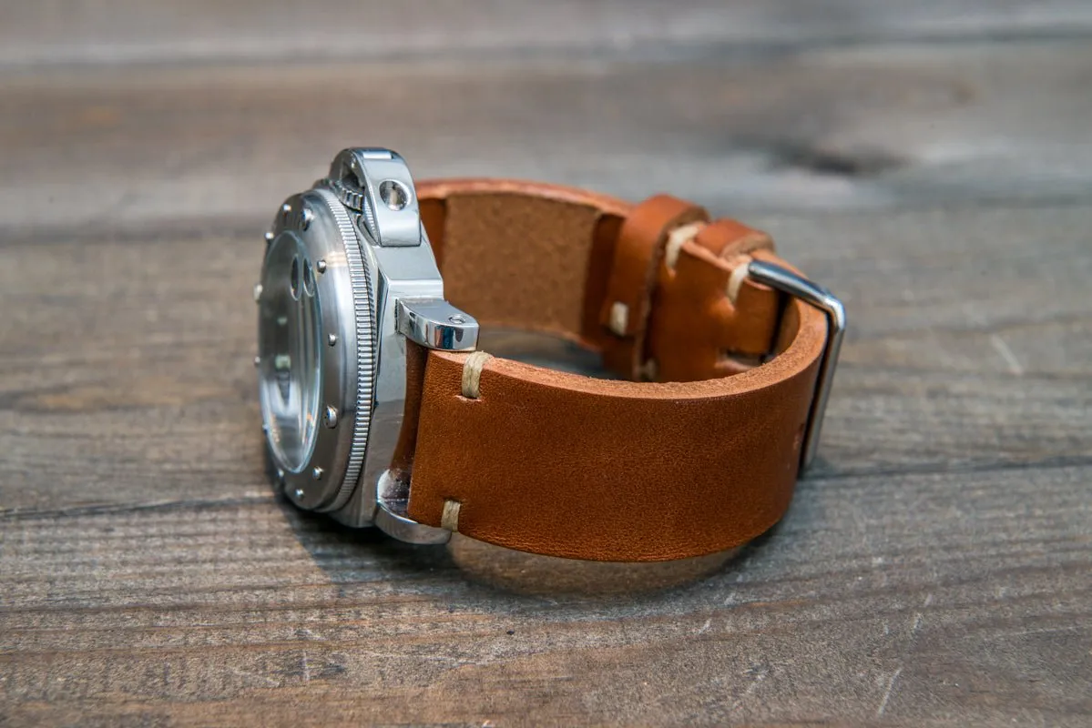 Italian bull leather watch strap 4 mm thick, Toro Bull Cognac, handmade in Finland -  16mm, 17 mm, 18mm, 19 mm, 20mm, 21mm, 22mm, 23 mm, 24mm, 25 mm, 26 mm.