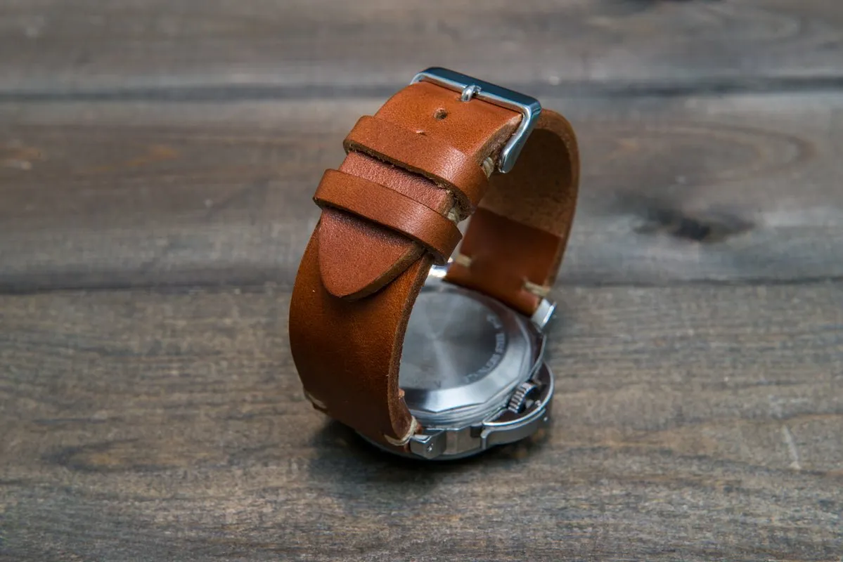 Italian bull leather watch strap 4 mm thick, Toro Bull Cognac, handmade in Finland -  16mm, 17 mm, 18mm, 19 mm, 20mm, 21mm, 22mm, 23 mm, 24mm, 25 mm, 26 mm.