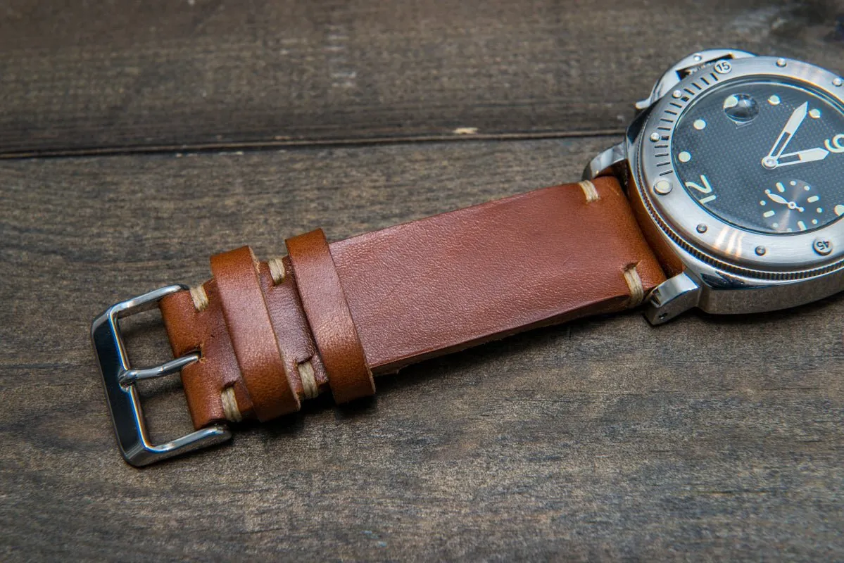 Italian bull leather watch strap 4 mm thick, Toro Bull Cognac, handmade in Finland -  16mm, 17 mm, 18mm, 19 mm, 20mm, 21mm, 22mm, 23 mm, 24mm, 25 mm, 26 mm.