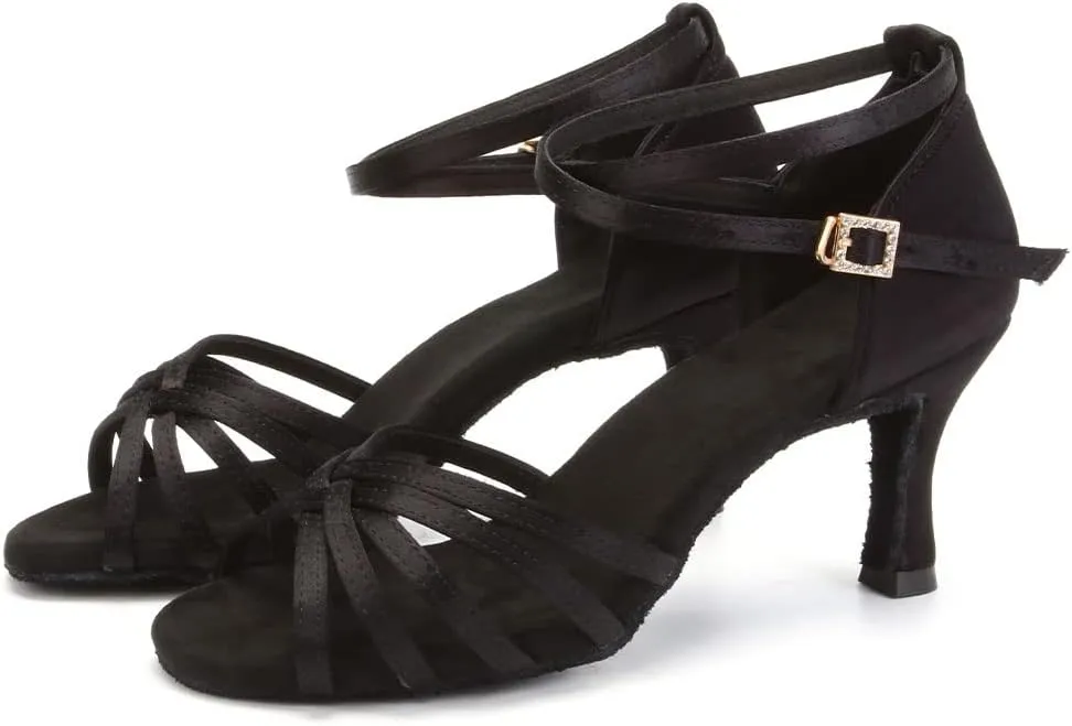 JUODVMP Women Latin Dance Shoes Satin Ballroom Performance Salsa Tango Practice Dance Shoes Model 1217