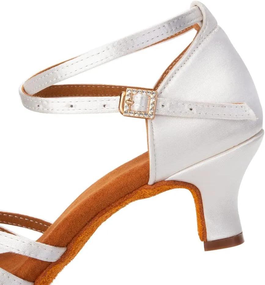 JUODVMP Women Latin Dance Shoes Satin Ballroom Performance Salsa Tango Practice Dance Shoes Model 1217
