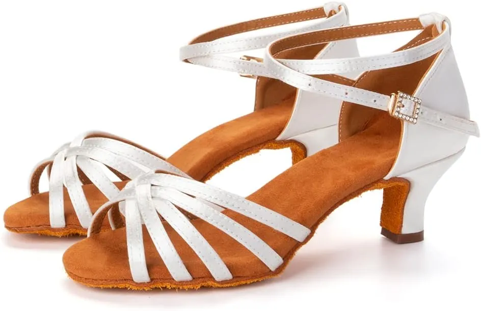 JUODVMP Women Latin Dance Shoes Satin Ballroom Performance Salsa Tango Practice Dance Shoes Model 1217