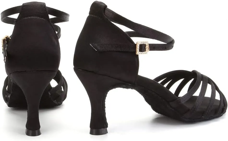 JUODVMP Women Latin Dance Shoes Satin Ballroom Performance Salsa Tango Practice Dance Shoes Model 1217