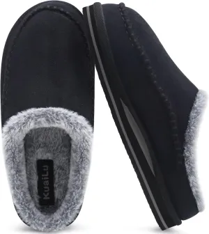 KuaiLu Mens Clog Slippers with Arch Support Suede Faux Fur Memory Foam Warm House Shoes Comfortable Slip-on Mans Bedroom Indoor Outdoor Slippers Rubber Sole Size 7-16