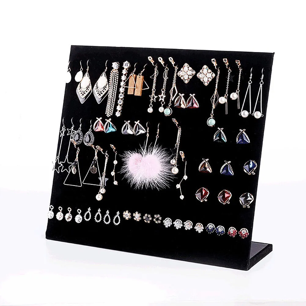 L-Shape Velvet Jewelry Frame Tray Earrings Board Display Counter Rack Organizer