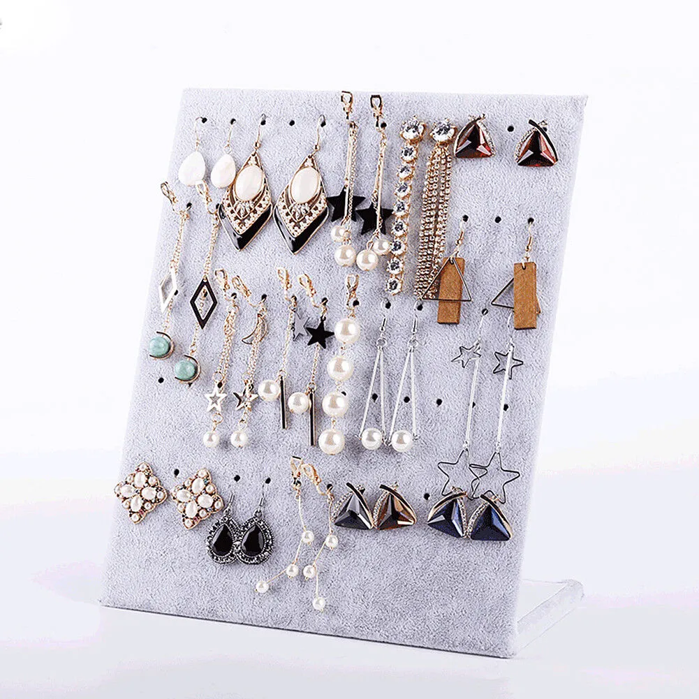 L-Shape Velvet Jewelry Frame Tray Earrings Board Display Counter Rack Organizer