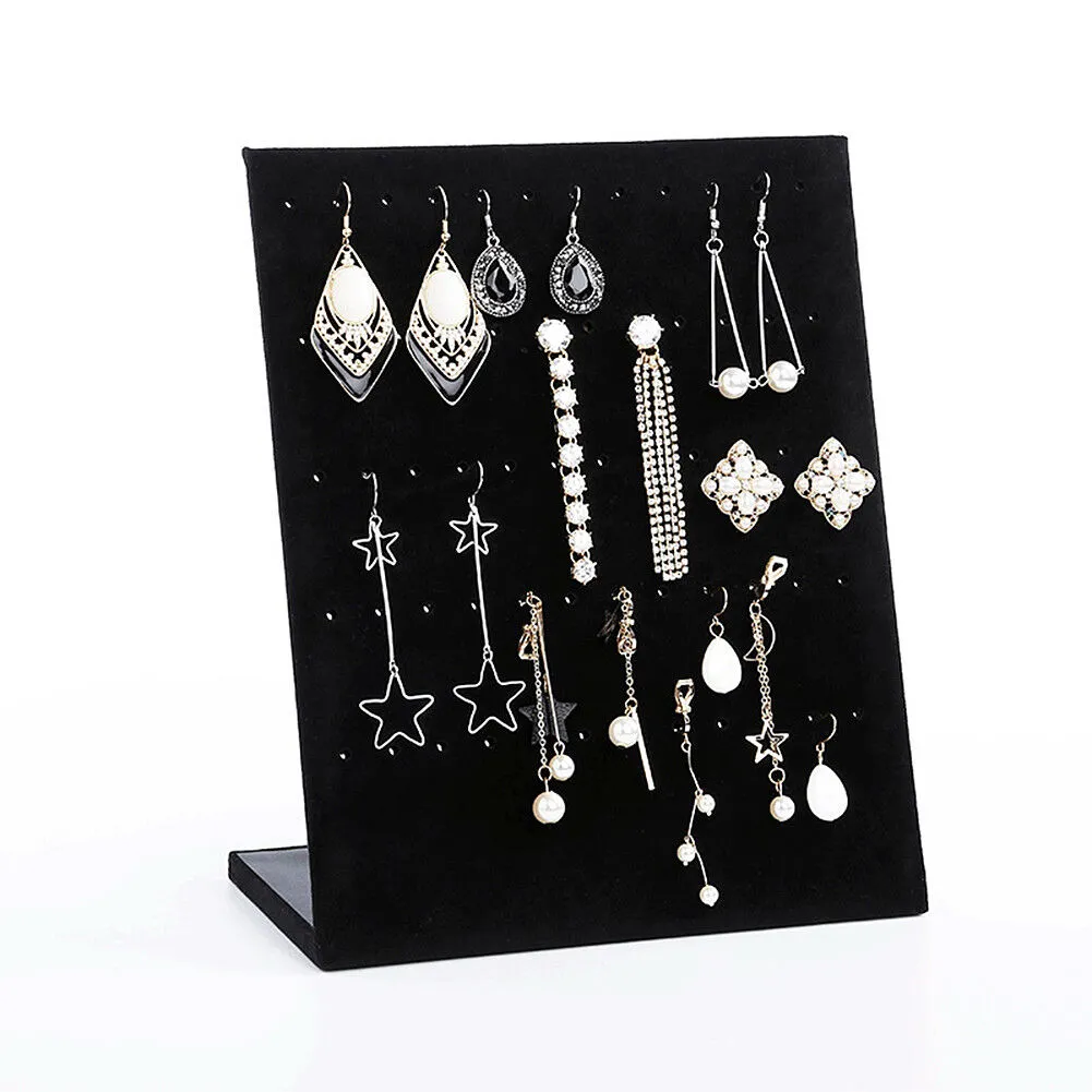 L-Shape Velvet Jewelry Frame Tray Earrings Board Display Counter Rack Organizer